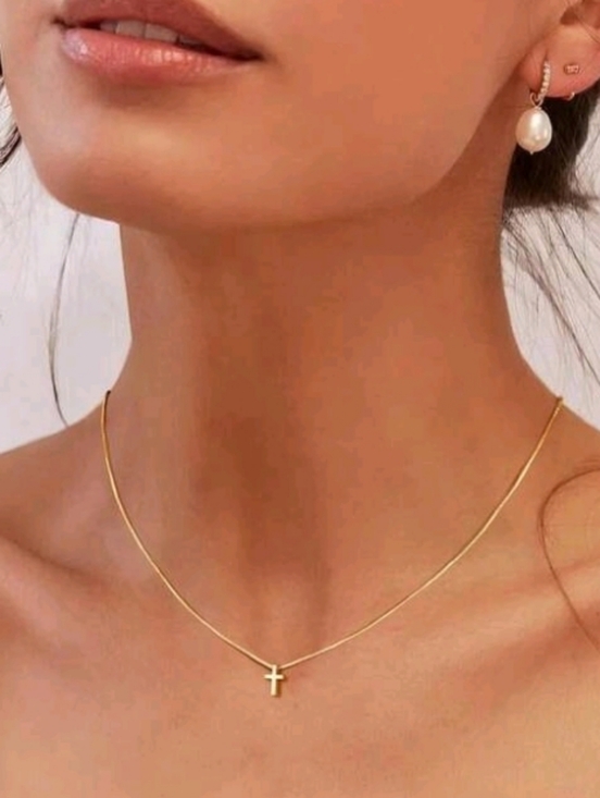 Anthropologie Jewelry - NEW! 14K Gold Plated Minimalist Tiny Chunky Cross Delicate Box Chain Necklace